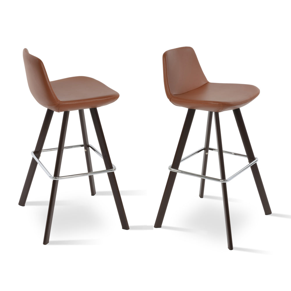 Pera Sword Stool by SohoConcept, showing counter/bar stools in hazelnut ppm-s with walnut veneer steel together.