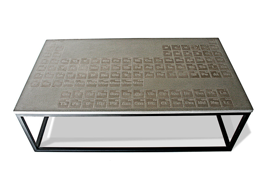 James De Wulf Periodic Coffee Table by De Wulf, showing top view of periodic coffee table in natural tone concrete.