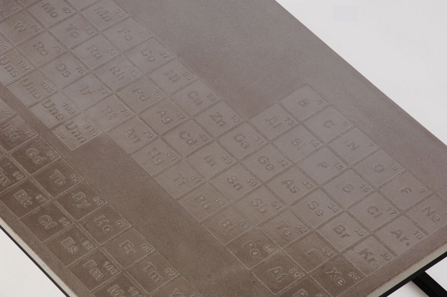 James De Wulf Periodic Coffee Table by De Wulf, showing top view of periodic coffee table in light grey concrete.