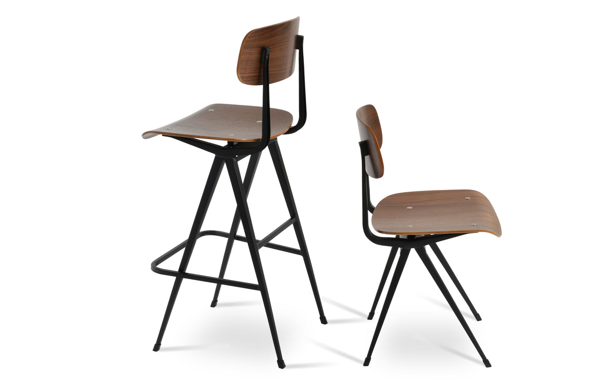 Perla Bar Stool by SohoConcept, showing bar stool with dining chair together.