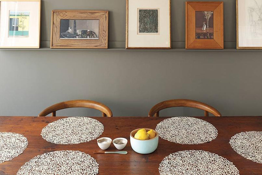 Petal Round Tabletop by Chilewich, showing petal round tabletops in live shot.