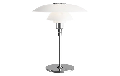 PH 4½-3½ Indoor Glass Table Lamp by by Louis Poulsen - High Lustre Chrome Plated/White Opal Glass.