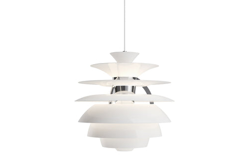 PH Snowball Indoor Pendant Light by by Louis Poulsen - White Wet Painted Aluminum/Chrome Plated.