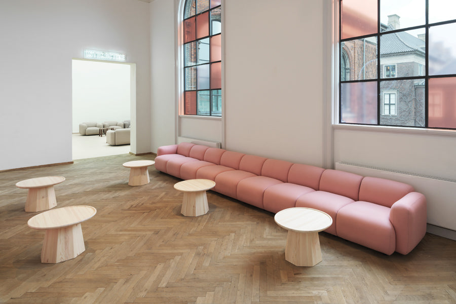 Pine Table by Normann Copenhagen, showing pine tables in live shot.