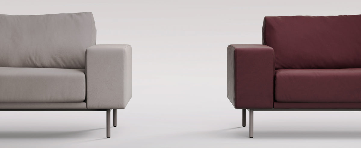 Piu Sofa by B&T, showing closeup view of piu sofas in live shot.