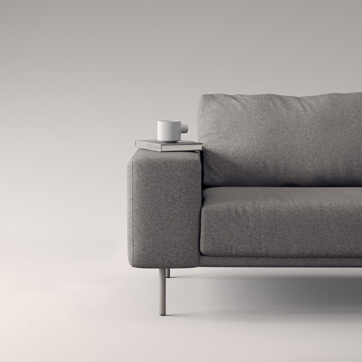 Piu Sofa by B&T, showing closeup view of piu sofa in live shot.