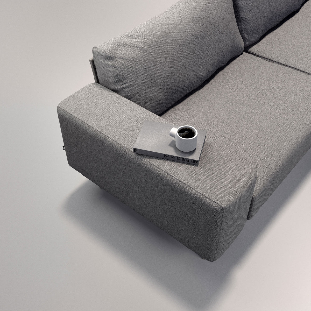 Piu Sofa by B&T, showing closeup view of piu sofa in live shot.