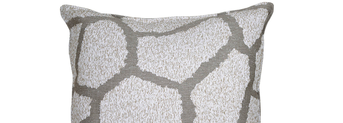 Play Scatter Cushion by Cane-Line, showing closeup view of play scatter cushion in white/grey pp cushion/20" x 20".