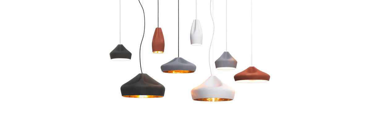 Pleat Box Pendant by Marset, showing pleat box pendants in different colors.
