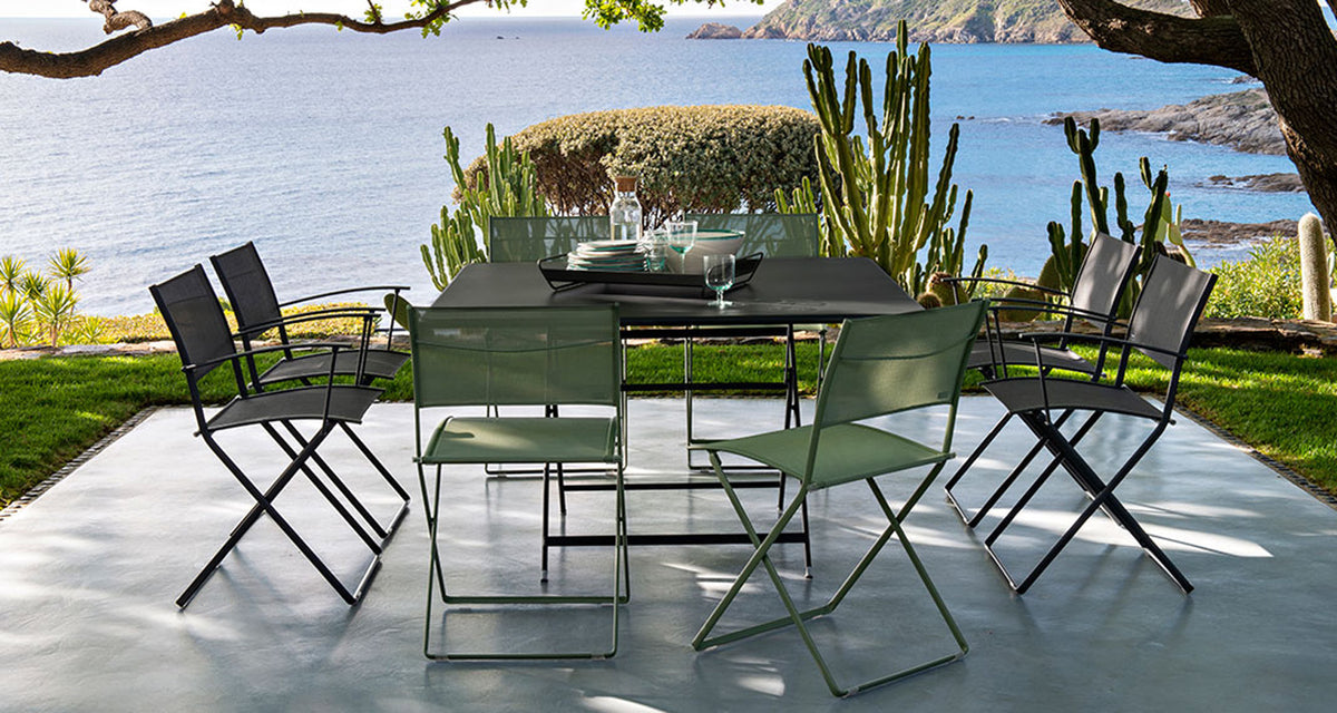 Plein Air Side Chair by Fermob, showing plein air side chair in live shot.