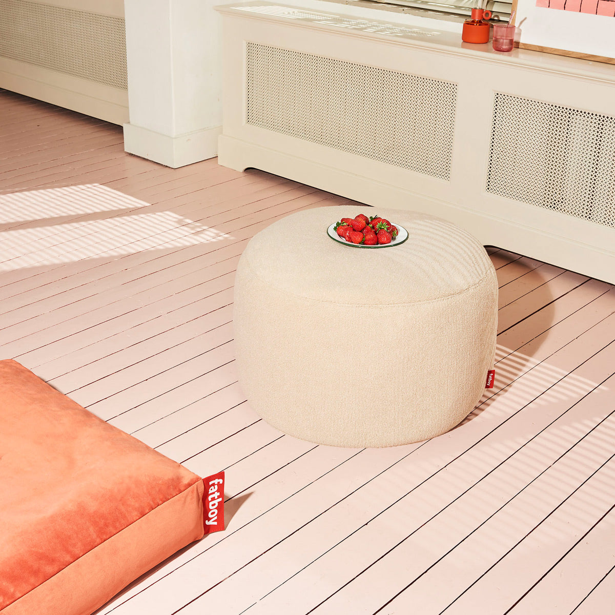 Point Large Sherpa Pouf by Fatboy, showing point large sherpa pouf in live shot.