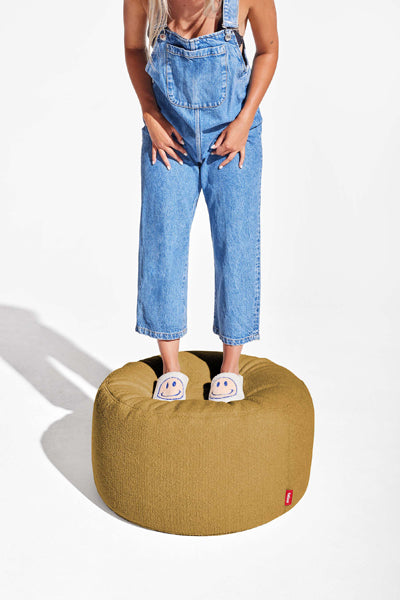 Point Large Sherpa Pouf by Fatboy, showing point large sherpa pouf in live shot.