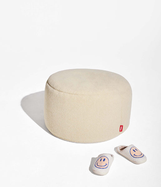 Point Large Sherpa Pouf by Fatboy, showing point large sherpa pouf in live shot.