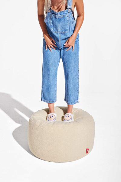 Point Large Sherpa Pouf by Fatboy, showing point large sherpa pouf in live shot.