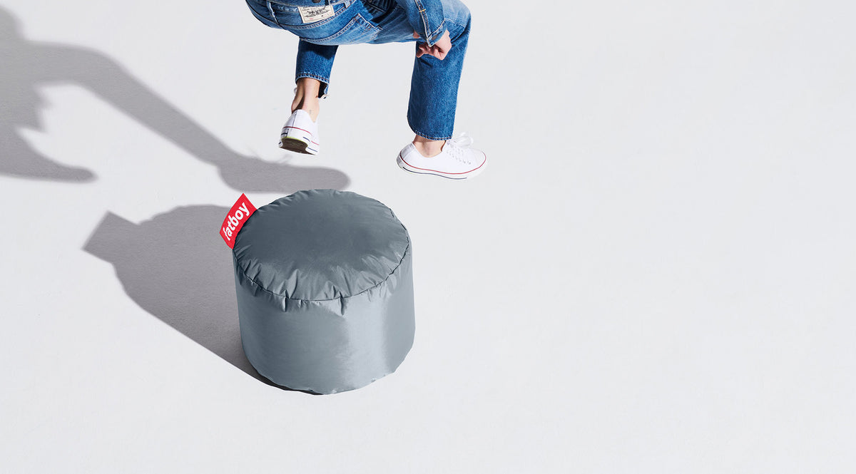 Point Pouf/Ottoman by Fatboy, showing point pouf/ottoman in live shot.
