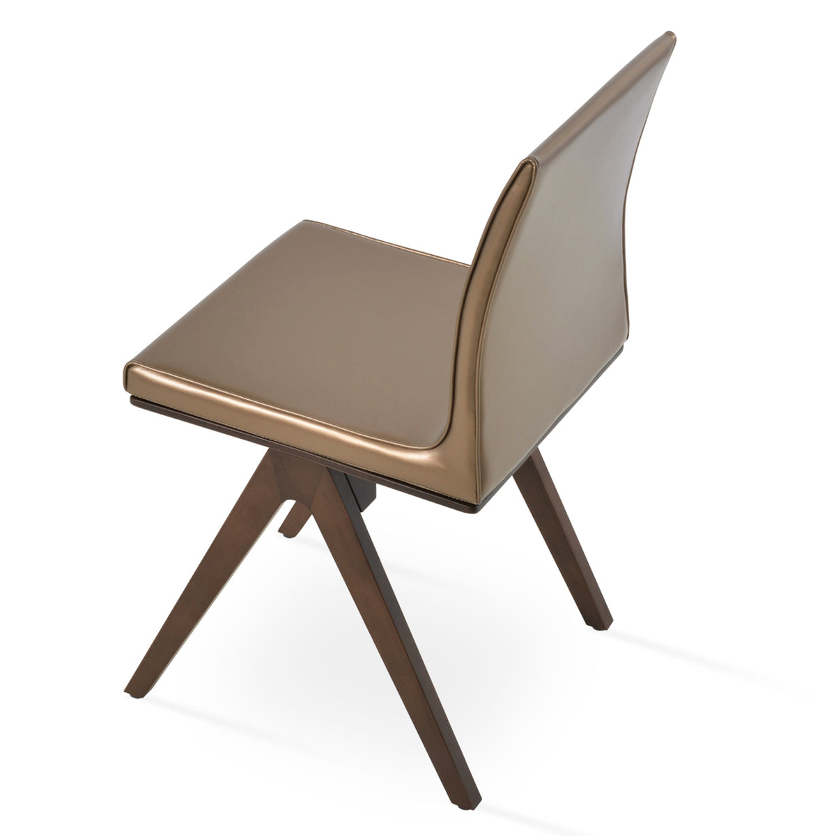 Polo Fino Wood Dining Chair by SohoConcept, showing back angle view of polo fino wood chair in gold ppm.