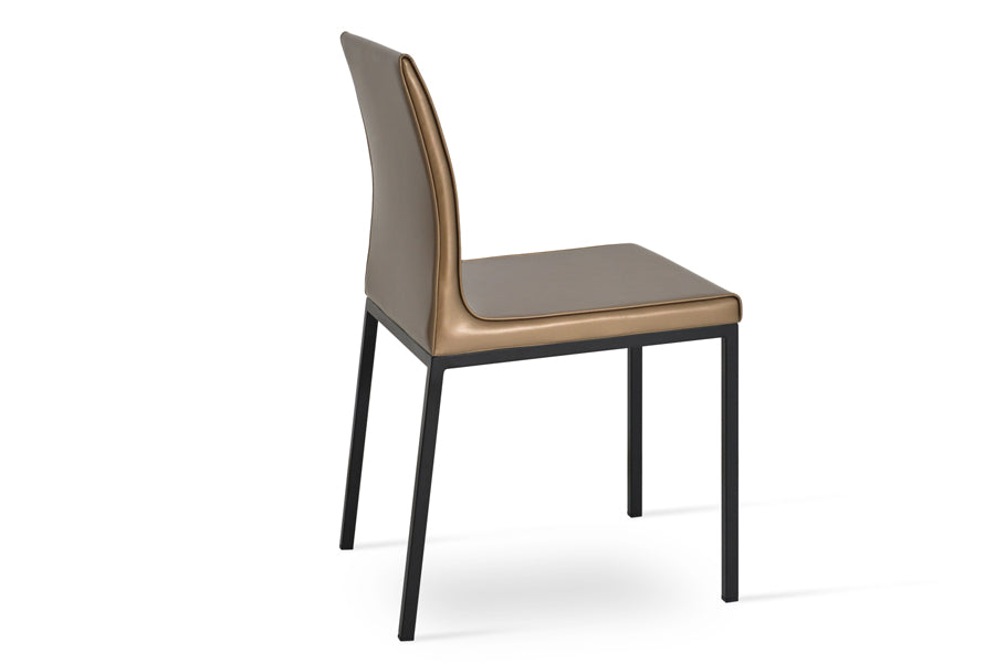 Polo Metal Dining Chair by SohoConcept, showing angle view of metal dining chair.