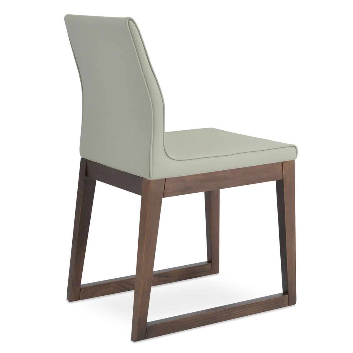 Polo Sled Wood Chair by SohoConcept, showing back angle view of polo sled wood chair in bone ppm with walnut wood base.