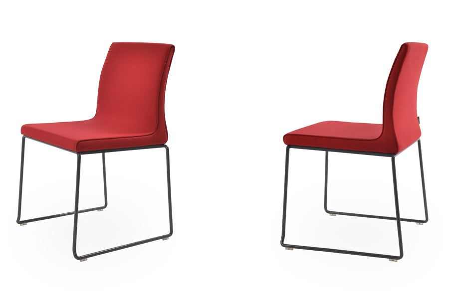 Polo Wire Stackable Chair by SohoConcept, showing angle view in camira era red fabric (flexible back) with black powder base.
