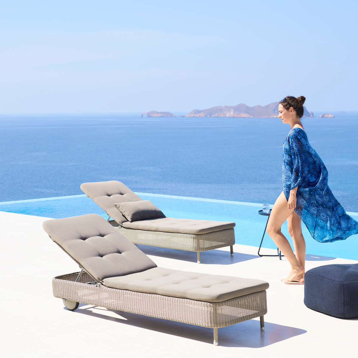 Presley Sunbed by Cane-Line, showing presley sunbeds in live shot.