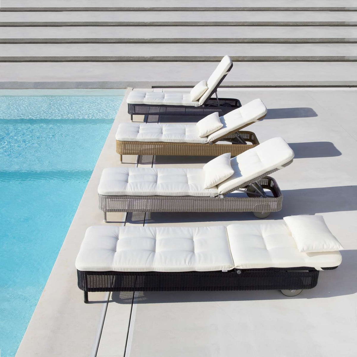Presley Sunbed by Cane-Line, showing presley sunbeds in live shot.