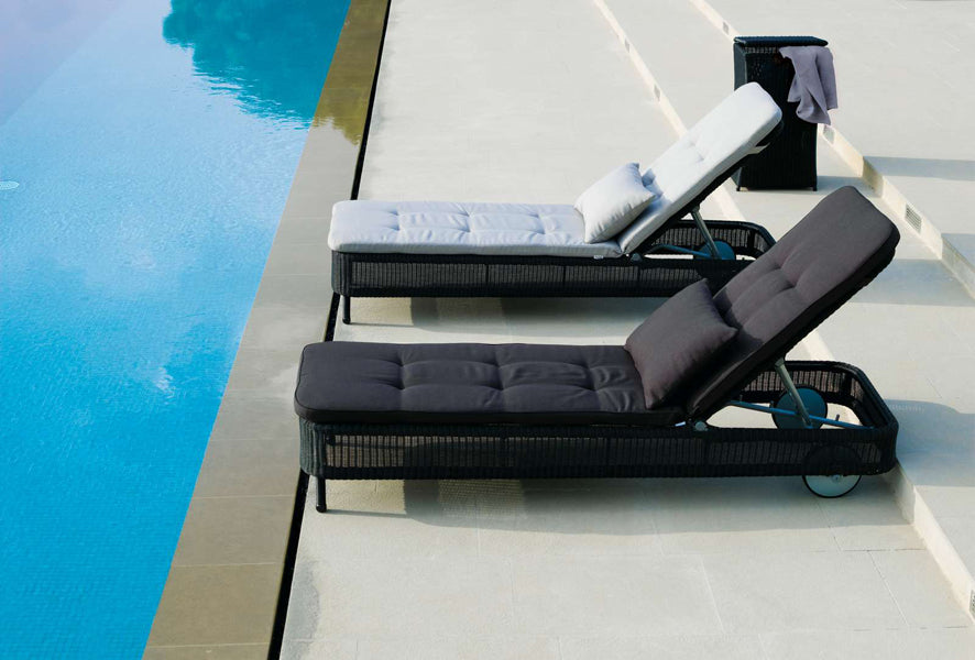 Presley Sunbed by Cane-Line, showing presley sunbeds in live shot.