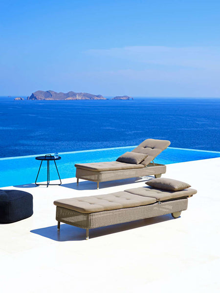Presley Sunbed by Cane-Line, showing presley sunbeds in live shot.