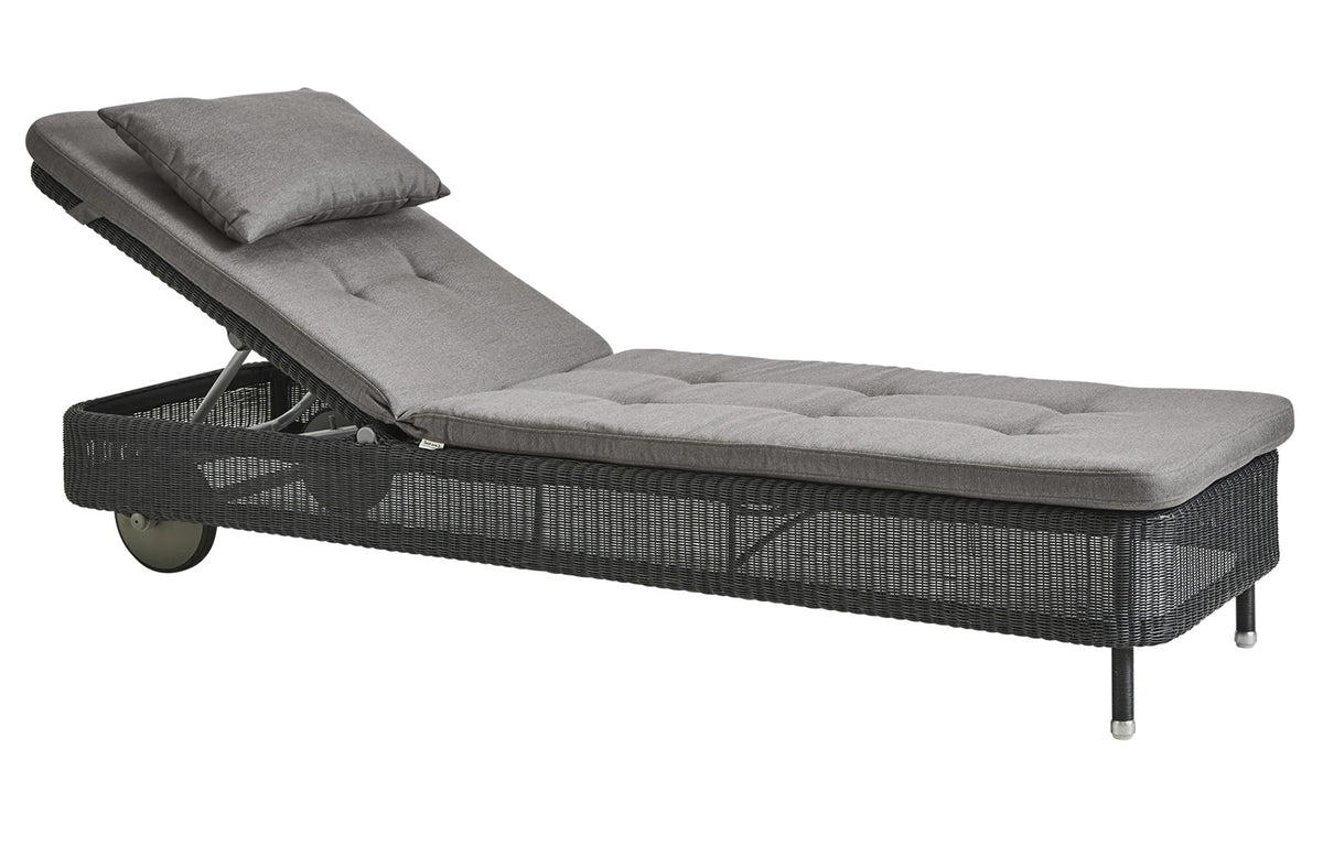 Presley Sunbed by Cane-Line - Graphite Fiber Weave, Taupe Natte Cushion Set w/QuickDry & Airflow System.
