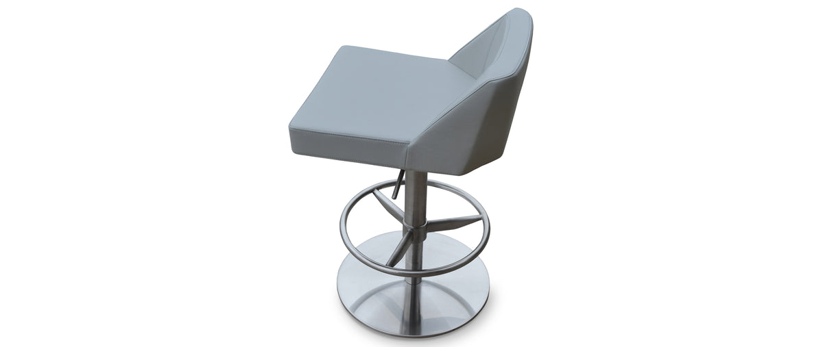 Prisma Piston Stool by sohoConcept, showing back angle view of piston stool in light grey leatherette.