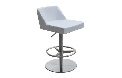 Prisma Piston Stool by SohoConcept - Polished Stainless Steel, White Leatherette.