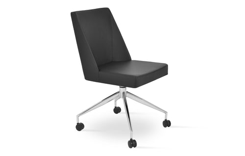 Prisma Spider Swivel Chair with Caster by SohoConcept - Polished Aluminum, Black Leatherette.