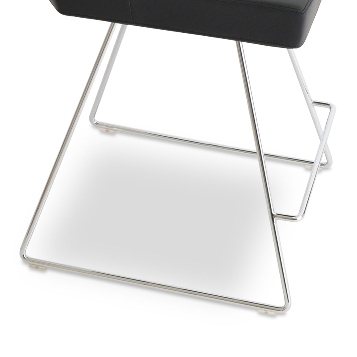 Prisma Wire Stool by SohoConcept, showing closeup view of prisma wire stool in black leatherette with chrome wire base.