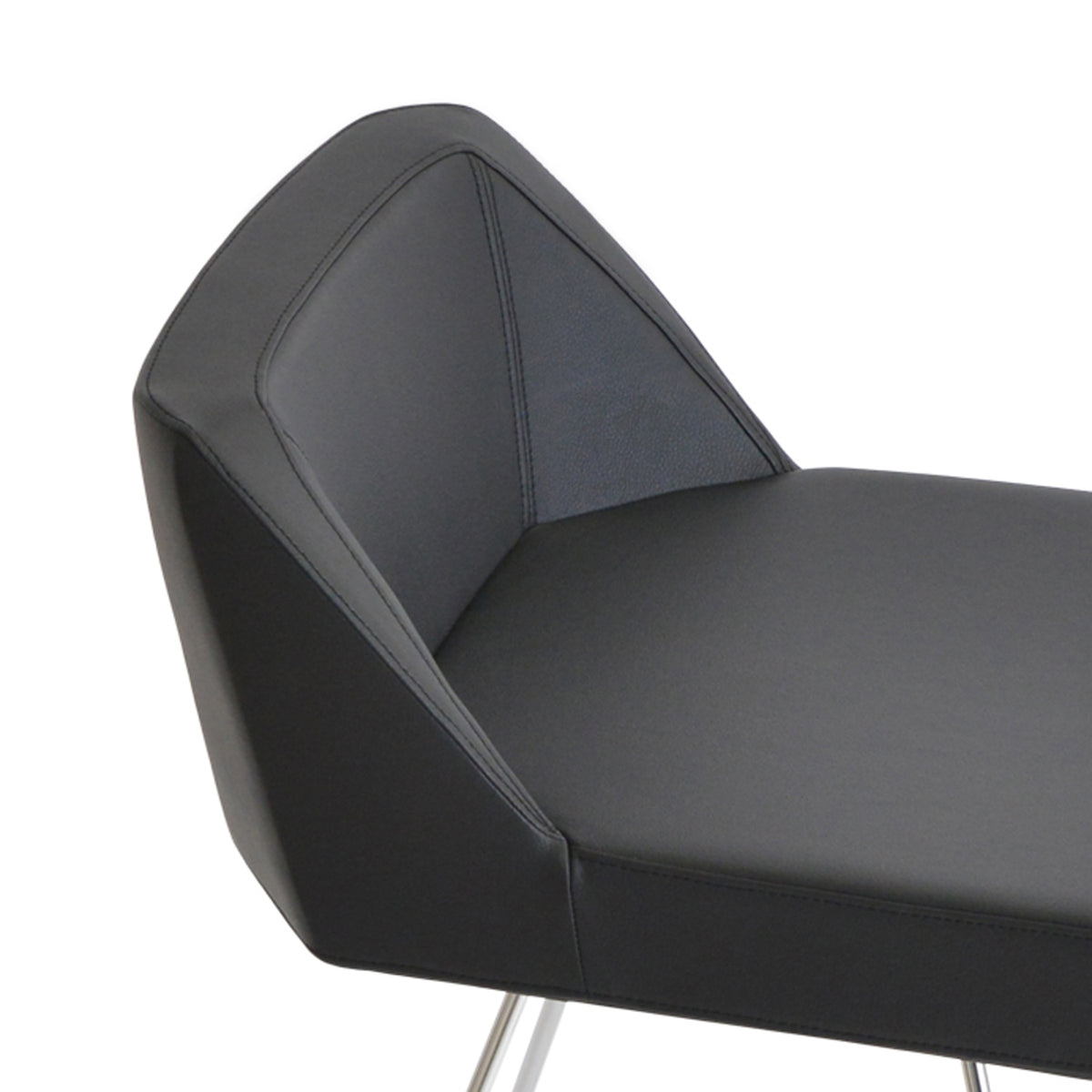 Prisma Wire Stool by SohoConcept, showing closeup view of prisma wire stool in black leatherette with chrome wire base.