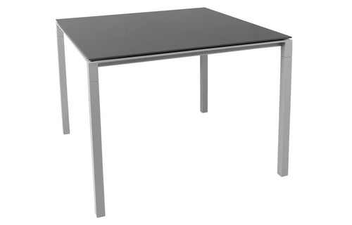 Pure Aluminum Square Dining Table by Cane-Line - Light Grey Powder Coated Aluminum, Nero Black Ceramic.