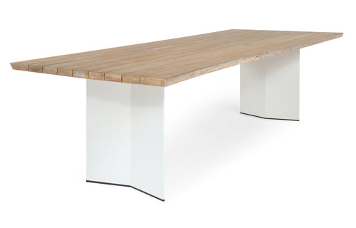 Pure Live Edge Dining Table by Harbour - White Aluminum + Natural Teak.