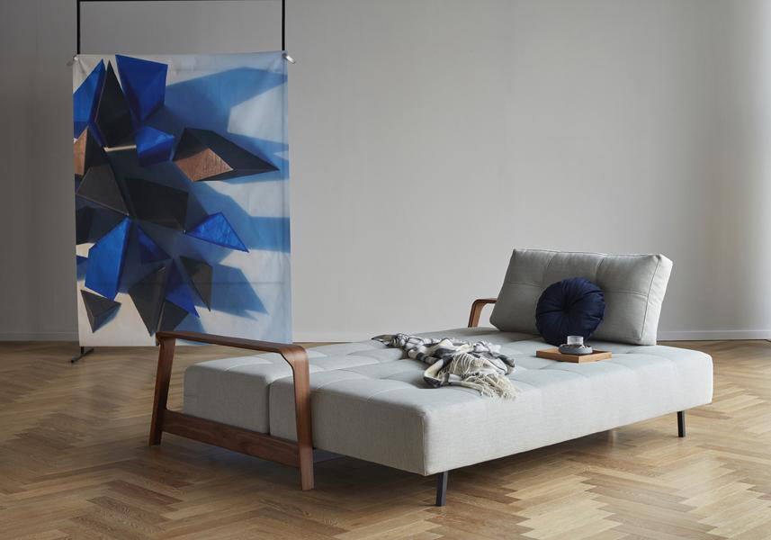 Ran D.E.L Sofa Bed by Innovation, showing ran d.e.l sofa bed as bed size in live shot.