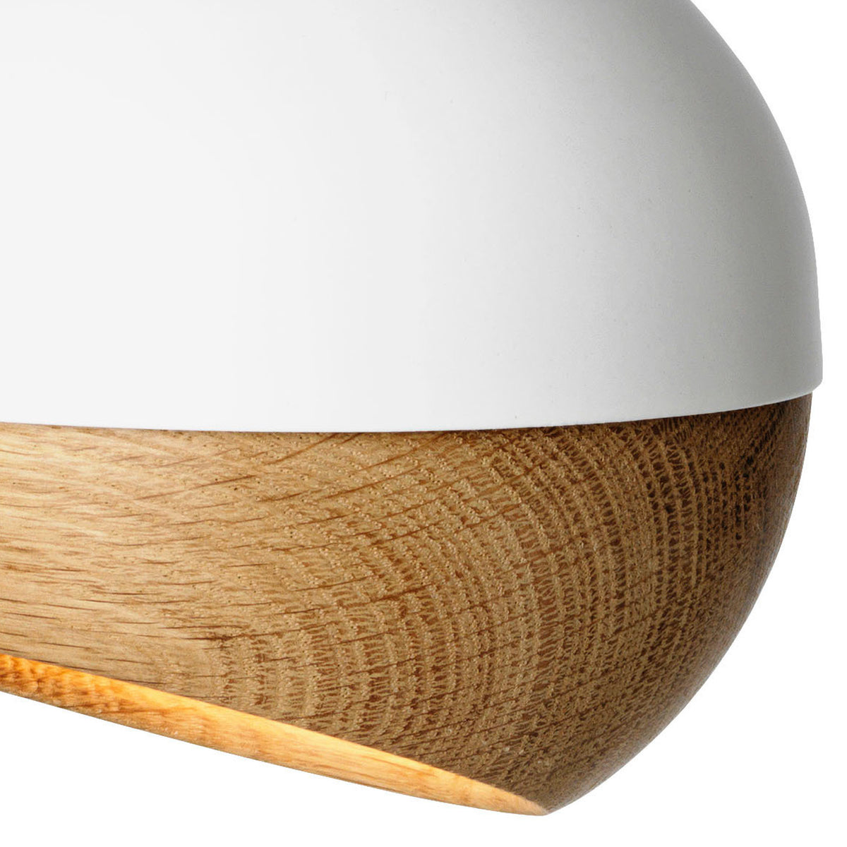 Ray Pendant Lamp by Mater, showing closeup view of ray pendant lamp in white painted steel.