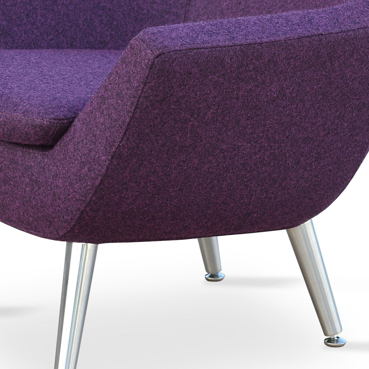 Rebecca 4 Metal Legs Armchair by SohoConcept, showing closeup view of rebecca 4 metal legs armchair in brushed stainless steel/camira blazer new deep maroon wool.
