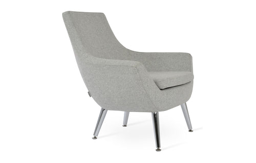 Rebecca 4 Metal Legs Armchair by SohoConcept - Brushed Stainless Steel, Camira Blazer Silver Wool.