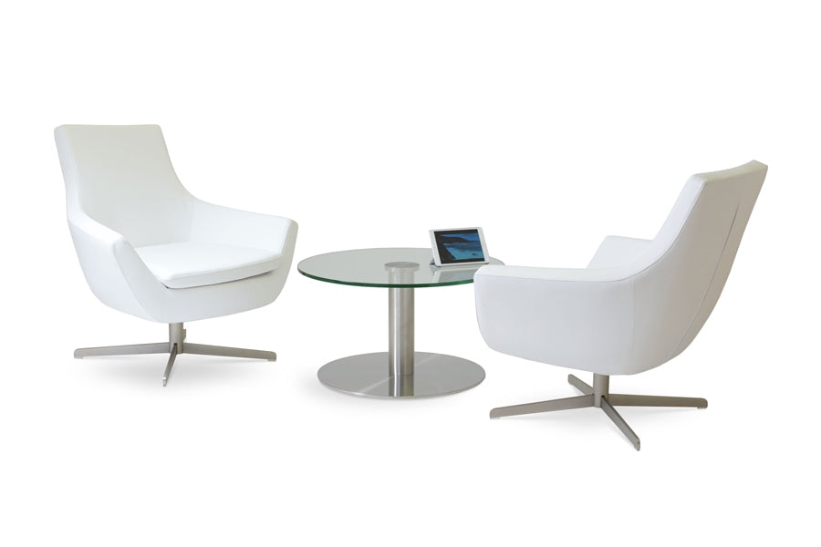 Rebecca 4 Star Armchair by sohoConcept, showing angle view of the chair with table.