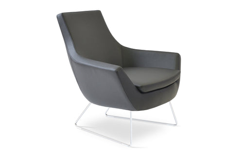 Rebecca Wire Sled Base Arm Chair by SohoConcept - Chrome Plated Steel, Black Leatherette