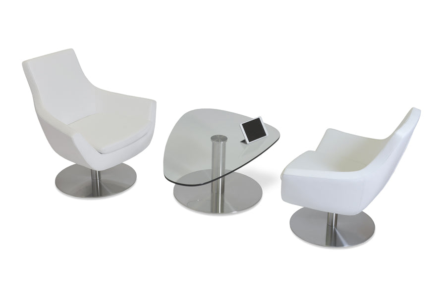 Rebecca Swivel Round Arm Chair by SohoConcept, showing swivel round arm chairs with table.