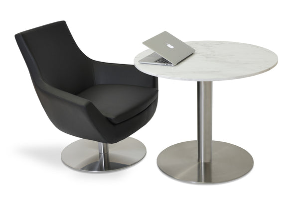 Rebecca Swivel Round Arm Chair by SohoConcept, showing swivel round arm chair with table.