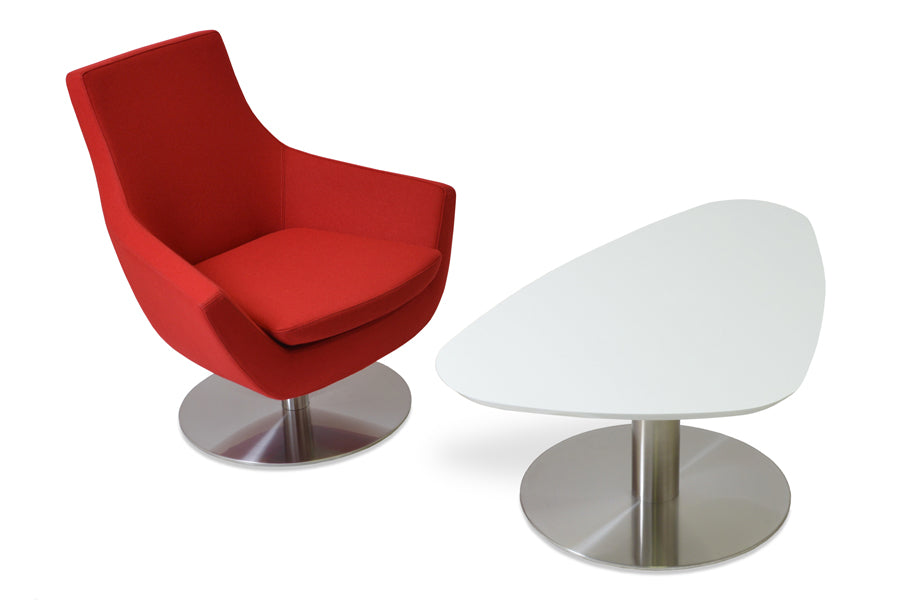 Rebecca Swivel Round Arm Chair by SohoConcept, showing swivel round arm chair with table.