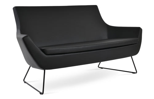 Rebecca Two Seater Wire Sled Base Sofa by SohoConcept - Black Paint Steel, Black Leatherette