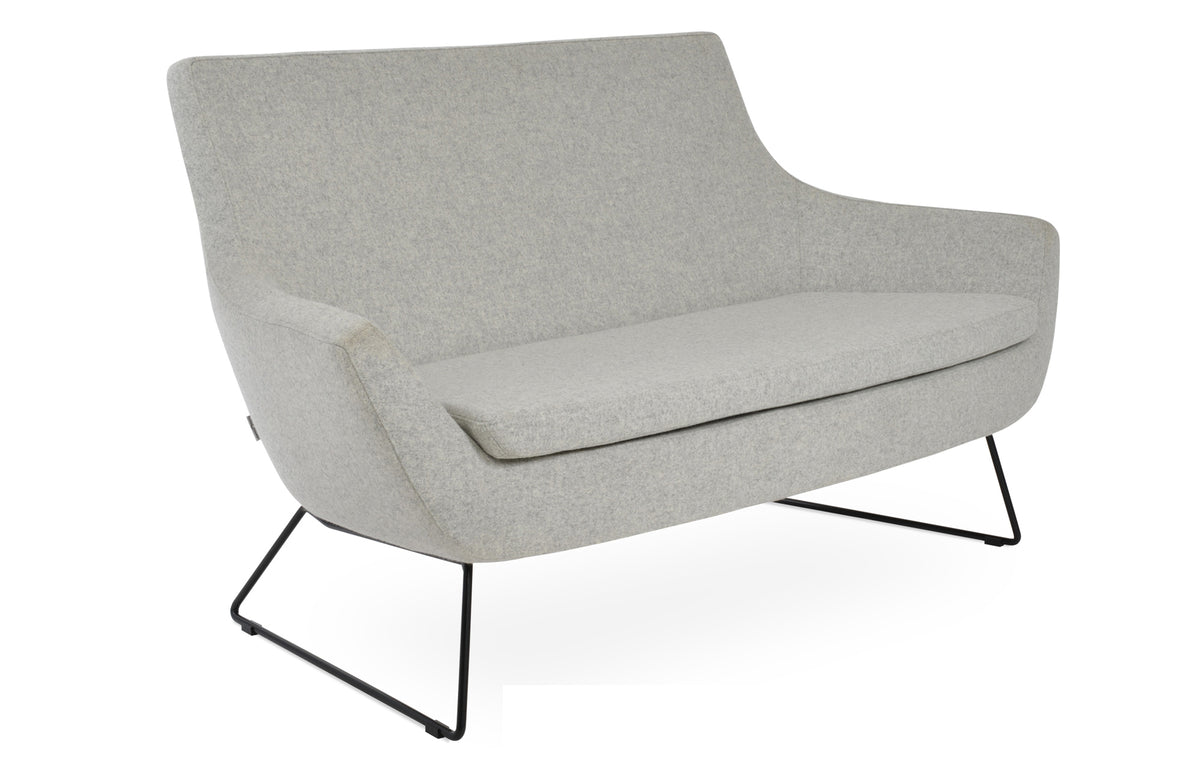 Rebecca Two Seater Wire Sled Base Sofa by SohoConcept - Black Paint Steel, Camira Blazer Silver Wool
