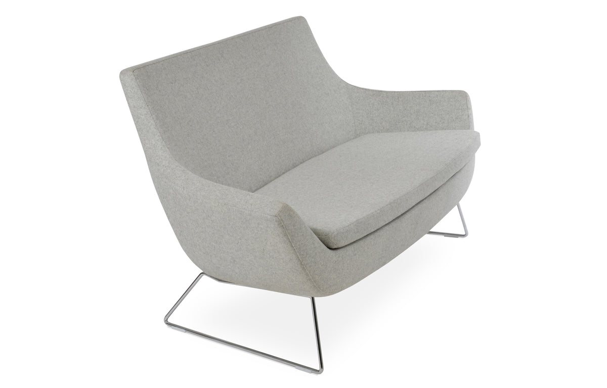 Rebecca Two Seater Wire Sled Base Sofa by SohoConcept - Chrome Plated Steel, Camira Blazer Silver Wool