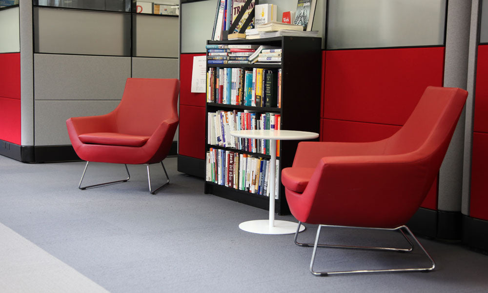 Rebecca Wire Base Arm Chair by SohoConcept, showing two wire sled arm chair with table in live shot.