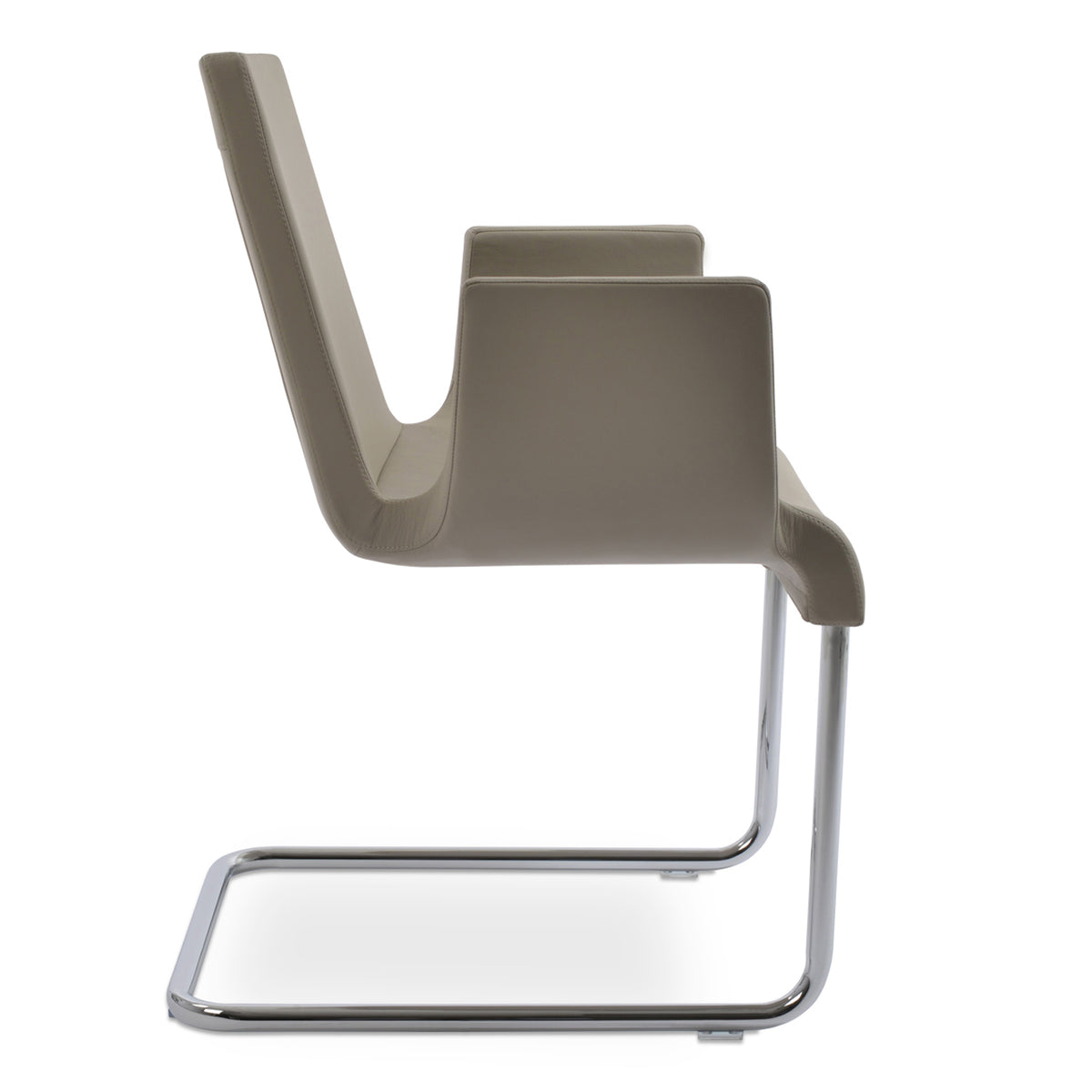 Reis Arm Chair by SohoConcept, showing side view of arm chair in bone ppm.