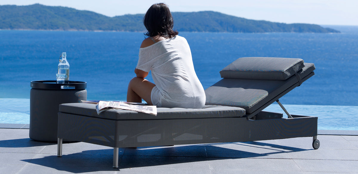 Rest Sunbed by Cane-Line, showing rest sunbed in live shot.